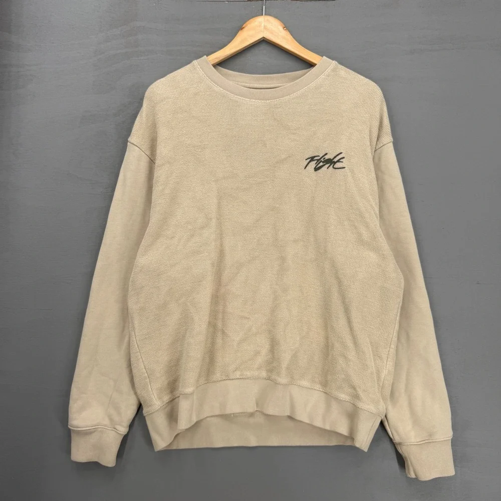 Jordan Heritage Sweatshirt Tan Flight Tour Graphic Waffle Knit Crewneck Large - Picture 2 of 7